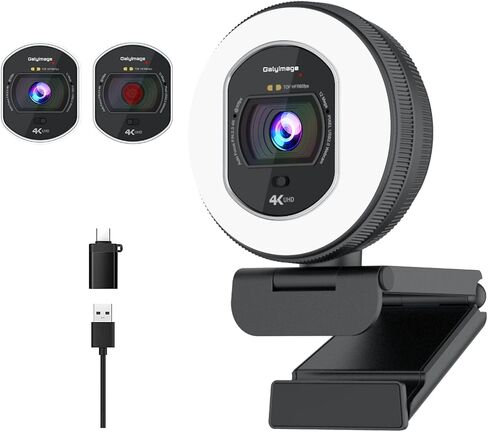 4K Webcam with Ring Light & Built-in Microphone for PC Streaming | PDAF Autofocus,Supports 1080P 60FPS, Comes with Privacy Cover, Compatible with Zoom, Skype, Google Meet, Laptop Desktop Mac in Saudi Arabia