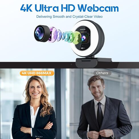 4K Webcam with Ring Light & Built-in Microphone for PC Streaming | PDAF Autofocus,Supports 1080P 60FPS, Comes with Privacy Cover, Compatible with Zoom, Skype, Google Meet, Laptop Desktop Mac in Saudi Arabia