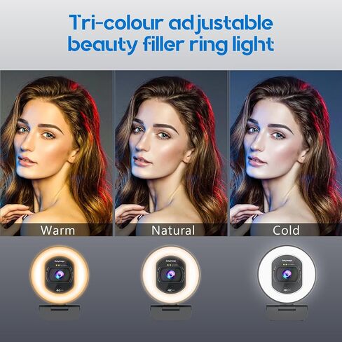 4K Webcam with Ring Light & Built-in Microphone for PC Streaming | PDAF Autofocus,Supports 1080P 60FPS, Comes with Privacy Cover, Compatible with Zoom, Skype, Google Meet, Laptop Desktop Mac in Saudi Arabia