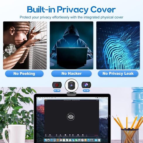 4K Webcam with Ring Light & Built-in Microphone for PC Streaming | PDAF Autofocus,Supports 1080P 60FPS, Comes with Privacy Cover, Compatible with Zoom, Skype, Google Meet, Laptop Desktop Mac in Saudi Arabia