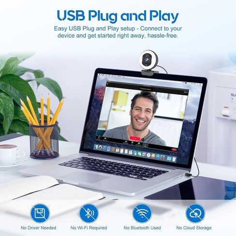 4K Webcam with Ring Light & Built-in Microphone for PC Streaming | PDAF Autofocus,Supports 1080P 60FPS, Comes with Privacy Cover, Compatible with Zoom, Skype, Google Meet, Laptop Desktop Mac in Saudi Arabia