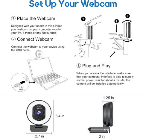 4K Webcam with Ring Light & Built-in Microphone for PC Streaming | PDAF Autofocus,Supports 1080P 60FPS, Comes with Privacy Cover, Compatible with Zoom, Skype, Google Meet, Laptop Desktop Mac in Saudi Arabia