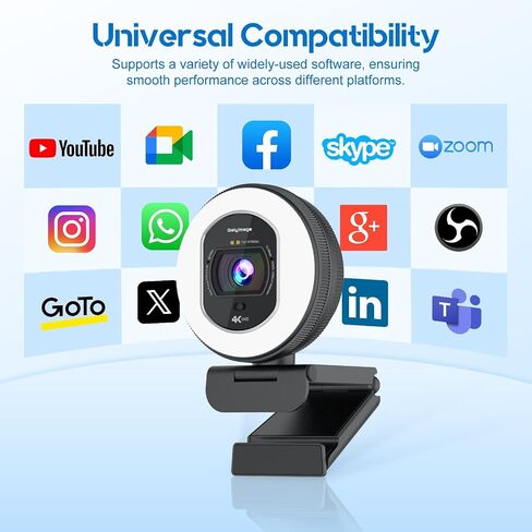 4K Webcam with Ring Light & Built-in Microphone for PC Streaming | PDAF Autofocus,Supports 1080P 60FPS, Comes with Privacy Cover, Compatible with Zoom, Skype, Google Meet, Laptop Desktop Mac in Saudi Arabia
