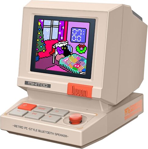 مكبر صوت للكمبيوتر Divoom MiniToo Retro على طراز الكمبيوتر الشخصي، شاشة بكسل مع وجوه يمكنك صنعها بنفسك | صوت بلوتوث وUSB، منبه/ساعة ضوضاء بيضاء، هدايا إعداد المكتب للألعاب in Kuwait