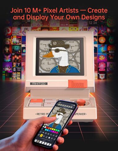 مكبر صوت للكمبيوتر Divoom MiniToo Retro على طراز الكمبيوتر الشخصي، شاشة بكسل مع وجوه يمكنك صنعها بنفسك | صوت بلوتوث وUSB، منبه/ساعة ضوضاء بيضاء، هدايا إعداد المكتب للألعاب in Kuwait
