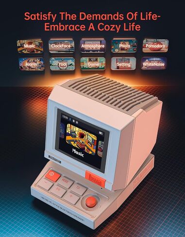 مكبر صوت للكمبيوتر Divoom MiniToo Retro على طراز الكمبيوتر الشخصي، شاشة بكسل مع وجوه يمكنك صنعها بنفسك | صوت بلوتوث وUSB، منبه/ساعة ضوضاء بيضاء، هدايا إعداد المكتب للألعاب in Kuwait