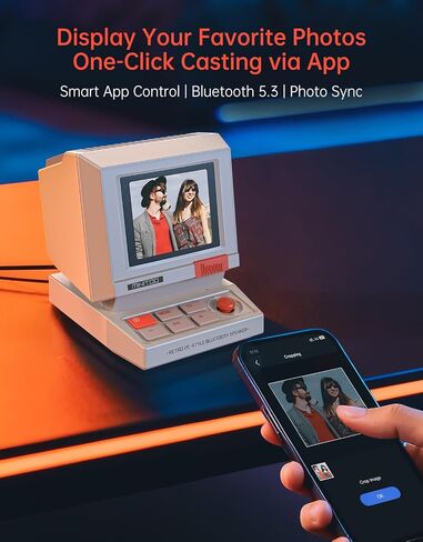مكبر صوت للكمبيوتر Divoom MiniToo Retro على طراز الكمبيوتر الشخصي، شاشة بكسل مع وجوه يمكنك صنعها بنفسك | صوت بلوتوث وUSB، منبه/ساعة ضوضاء بيضاء، هدايا إعداد المكتب للألعاب in Kuwait