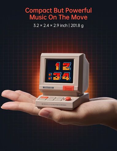 مكبر صوت للكمبيوتر Divoom MiniToo Retro على طراز الكمبيوتر الشخصي، شاشة بكسل مع وجوه يمكنك صنعها بنفسك | صوت بلوتوث وUSB، منبه/ساعة ضوضاء بيضاء، هدايا إعداد المكتب للألعاب in Kuwait