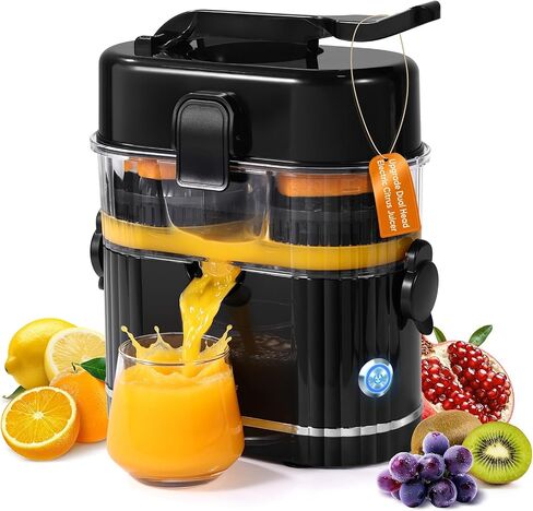 Dual-Head Electric Orange Juicer, Built-in Cutter Citrus Juicer Squeezer with Power Cord & Cleaning Brush, One-Touch Automatic Electric Juicer Machine for Orange, Lemon and Grapefruit, Black in Saudi Arabia