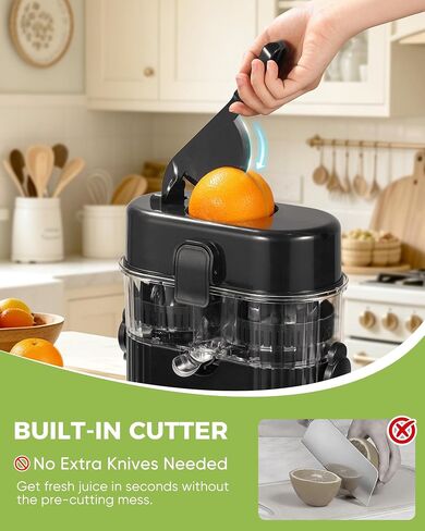 Dual-Head Electric Orange Juicer, Built-in Cutter Citrus Juicer Squeezer with Power Cord & Cleaning Brush, One-Touch Automatic Electric Juicer Machine for Orange, Lemon and Grapefruit, Black in Saudi Arabia