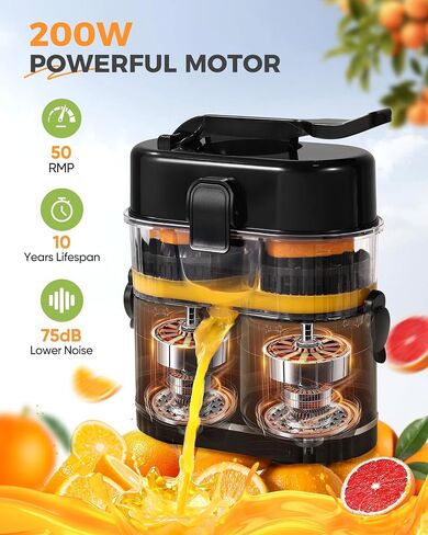 Dual-Head Electric Orange Juicer, Built-in Cutter Citrus Juicer Squeezer with Power Cord & Cleaning Brush, One-Touch Automatic Electric Juicer Machine for Orange, Lemon and Grapefruit, Black in Saudi Arabia