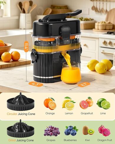 Dual-Head Electric Orange Juicer, Built-in Cutter Citrus Juicer Squeezer with Power Cord & Cleaning Brush, One-Touch Automatic Electric Juicer Machine for Orange, Lemon and Grapefruit, Black in Saudi Arabia