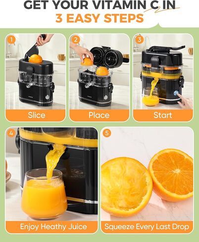Dual-Head Electric Orange Juicer, Built-in Cutter Citrus Juicer Squeezer with Power Cord & Cleaning Brush, One-Touch Automatic Electric Juicer Machine for Orange, Lemon and Grapefruit, Black in Saudi Arabia