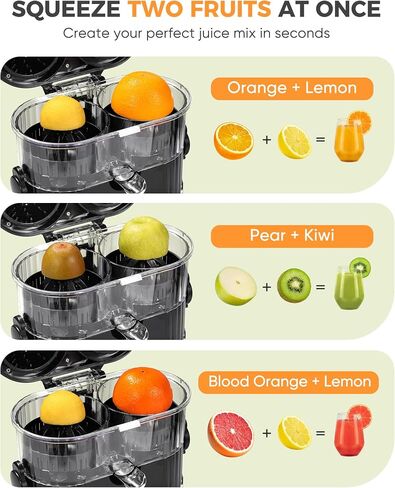 Dual-Head Electric Orange Juicer, Built-in Cutter Citrus Juicer Squeezer with Power Cord & Cleaning Brush, One-Touch Automatic Electric Juicer Machine for Orange, Lemon and Grapefruit, Black in Saudi Arabia