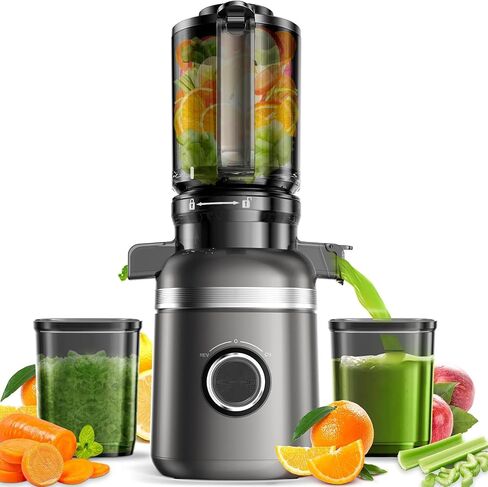 GlowWise Cold Press Juicer Machines for Whole Vegetables & Fruits, Slow Masticating Juicer Maker with Wide Feed Chute, High Juice Yield, Easy to Clean, Gray in Saudi Arabia