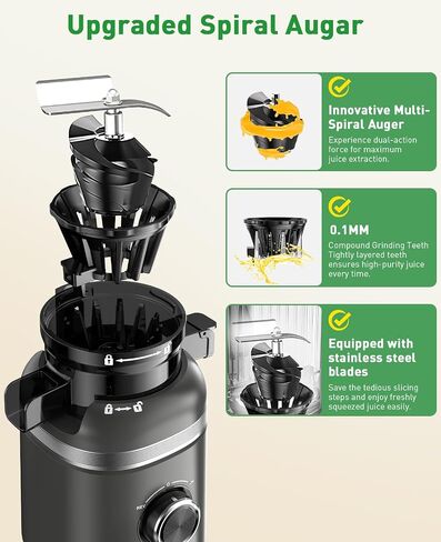GlowWise Cold Press Juicer Machines for Whole Vegetables & Fruits, Slow Masticating Juicer Maker with Wide Feed Chute, High Juice Yield, Easy to Clean, Gray in Saudi Arabia