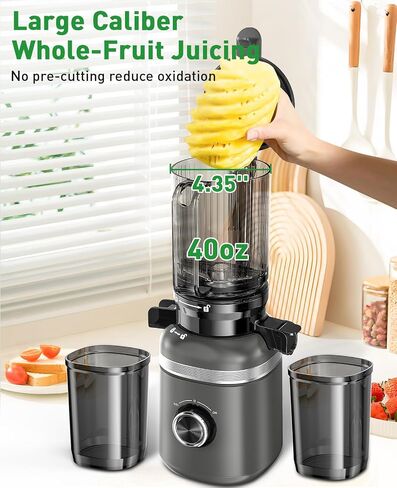 GlowWise Cold Press Juicer Machines for Whole Vegetables & Fruits, Slow Masticating Juicer Maker with Wide Feed Chute, High Juice Yield, Easy to Clean, Gray in Saudi Arabia