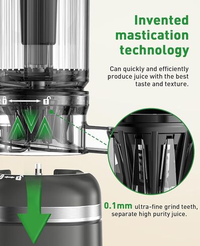 GlowWise Cold Press Juicer Machines for Whole Vegetables & Fruits, Slow Masticating Juicer Maker with Wide Feed Chute, High Juice Yield, Easy to Clean, Gray in Saudi Arabia