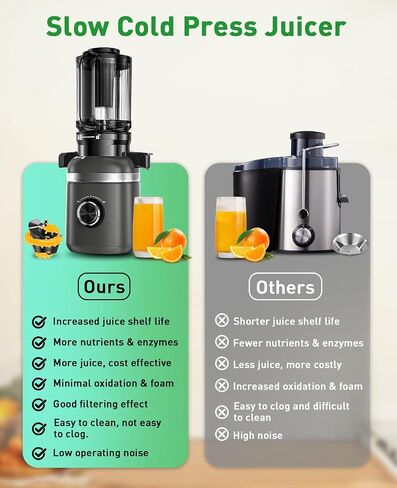 GlowWise Cold Press Juicer Machines for Whole Vegetables & Fruits, Slow Masticating Juicer Maker with Wide Feed Chute, High Juice Yield, Easy to Clean, Gray in Saudi Arabia