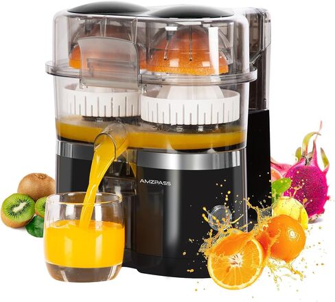 Dual-Head Electric Citrus Juicer, Lemon Squeezer with Power Cord and Cleaning Brush, 1-Button Automatic Juicer Machine for Orange, Lemon, Lime, Easy to Clean & Use, Built-in Cutter(Black) in Saudi Arabia