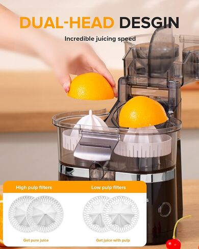 Dual-Head Electric Citrus Juicer, Lemon Squeezer with Power Cord and Cleaning Brush, 1-Button Automatic Juicer Machine for Orange, Lemon, Lime, Easy to Clean & Use, Built-in Cutter(Black) in Saudi Arabia