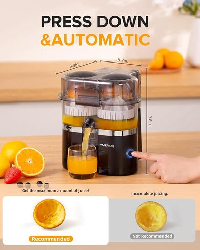 Dual-Head Electric Citrus Juicer, Lemon Squeezer with Power Cord and Cleaning Brush, 1-Button Automatic Juicer Machine for Orange, Lemon, Lime, Easy to Clean & Use, Built-in Cutter(Black) in Saudi Arabia