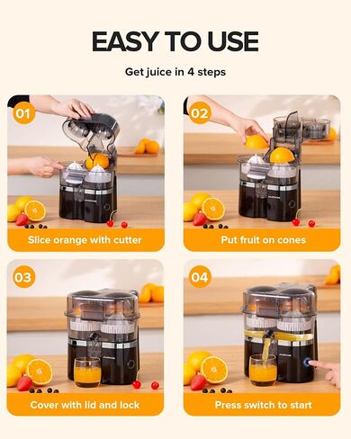 Dual-Head Electric Citrus Juicer, Lemon Squeezer with Power Cord and Cleaning Brush, 1-Button Automatic Juicer Machine for Orange, Lemon, Lime, Easy to Clean & Use, Built-in Cutter(Black) in Saudi Arabia