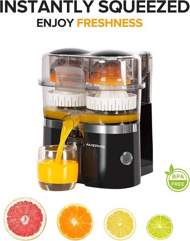 Dual-Head Electric Citrus Juicer, Lemon Squeezer with Power Cord and Cleaning Brush, 1-Button Automatic Juicer Machine for Orange, Lemon, Lime, Easy to Clean & Use, Built-in Cutter(Black) in Saudi Arabia