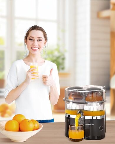 Dual-Head Electric Citrus Juicer, Lemon Squeezer with Power Cord and Cleaning Brush, 1-Button Automatic Juicer Machine for Orange, Lemon, Lime, Easy to Clean & Use, Built-in Cutter(Black) in Saudi Arabia