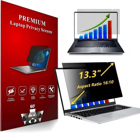 13.3" Computer Privacy Screen Filter for (16:10) Screen Monitor - Premium Anti-Glare Computer Screen Cover - Scratch Resistant - UV & Blue Light Screen Protector (Black-13.3) in Kuwait
