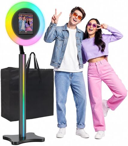 Portable Photo Booth Machine Compatible with iPad | event kiosk with adjustable lighting for weddings, parties, corporate events, and rental setups in Saudi Arabia