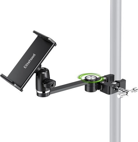 elitehood 8.5in Long Arm iPad Mic Stand Holder for Microphone Music Stand | 360° Adjustable Aluminum Tablet Holder for Mic Stand Attachment on Stage, iPad Clip Mount for 4-13in iPad Pro & Tablets in Saudi Arabia