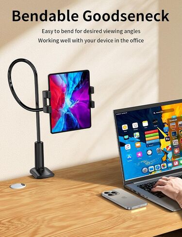 Gooseneck Tablet Holder for Bed, Adjustable ipad Stand with Long Arm | 360° Adjustable, Hands Free Tablet Mount Clip, Compatible with iPad/Mini/Galaxy Tabs/Kindle/Switch or More 4.7-12.9" Devices in Saudi Arabia