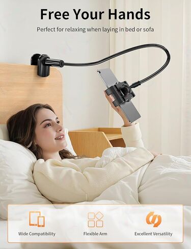 Gooseneck Tablet Holder for Bed, Adjustable ipad Stand with Long Arm | 360° Adjustable, Hands Free Tablet Mount Clip, Compatible with iPad/Mini/Galaxy Tabs/Kindle/Switch or More 4.7-12.9" Devices in Saudi Arabia