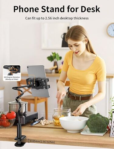 Gooseneck Tablet Holder for Bed, Adjustable ipad Stand with Long Arm | 360° Adjustable, Hands Free Tablet Mount Clip, Compatible with iPad/Mini/Galaxy Tabs/Kindle/Switch or More 4.7-12.9" Devices in Saudi Arabia