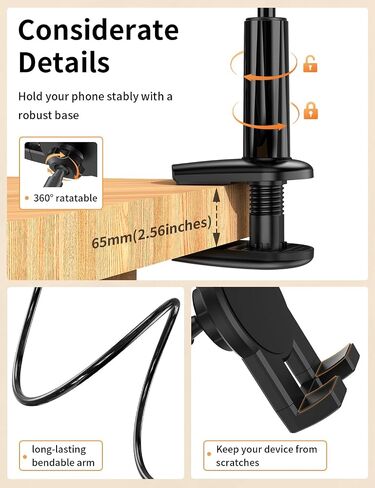 Gooseneck Tablet Holder for Bed, Adjustable ipad Stand with Long Arm | 360° Adjustable, Hands Free Tablet Mount Clip, Compatible with iPad/Mini/Galaxy Tabs/Kindle/Switch or More 4.7-12.9" Devices in Saudi Arabia