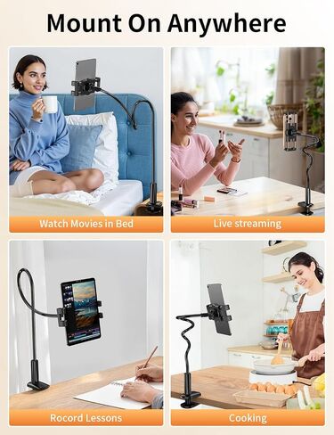 Gooseneck Tablet Holder for Bed, Adjustable ipad Stand with Long Arm | 360° Adjustable, Hands Free Tablet Mount Clip, Compatible with iPad/Mini/Galaxy Tabs/Kindle/Switch or More 4.7-12.9" Devices in Saudi Arabia