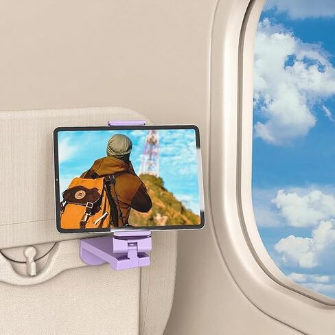 Airplane Tablet Holder Mount, 360° Adjust, Not for Tablets Over 12" | Multi-Angle Rotating Hands-Free Travel Stand, Max 7.6" Adjustable Clamp Opening for Flying, Compatible with iPad/Galaxy Tab in Kuwait