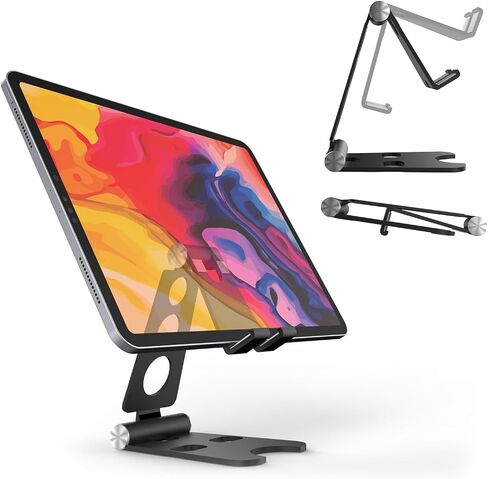Kado Aluminum Alloy Tablet Stand for Portable Monitor, Foldable iPad Stand | Black Adjustable Holder Computer Office Desk Accessories for Kindle, Switch, iPad Pro/Air/Mini, iPhone Pro/Max/Plus in Kuwait