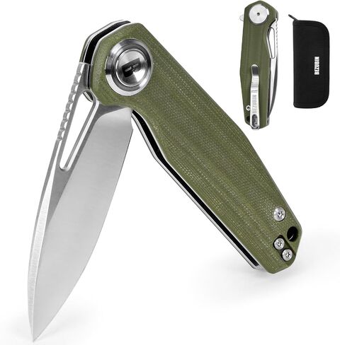 Pocket Folding Knife,3.15" D2 Steel Blade,Green G10 Handle,Push Button Lever Lock,Pocket Knife with Pocket Clip for Outdoor,Survival,EDC in Kuwait