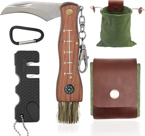 Mushroom Knife with Brush and Foraging Bag Kit, Folding Gardening Knives for Pruning, Foraging Knife with Belt Pouch & Sharpener, Harvest knifes for Outdoor Camping Hunting in Kuwait