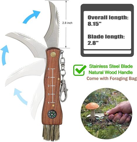 Mushroom Knife with Brush and Foraging Bag Kit, Folding Gardening Knives for Pruning, Foraging Knife with Belt Pouch & Sharpener, Harvest knifes for Outdoor Camping Hunting in Kuwait