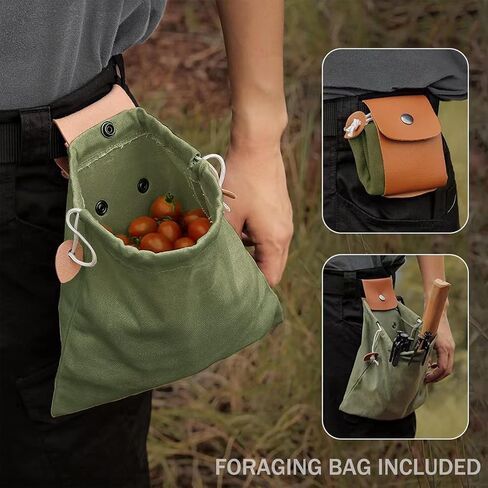 Mushroom Knife with Brush and Foraging Bag Kit, Folding Gardening Knives for Pruning, Foraging Knife with Belt Pouch & Sharpener, Harvest knifes for Outdoor Camping Hunting in Kuwait