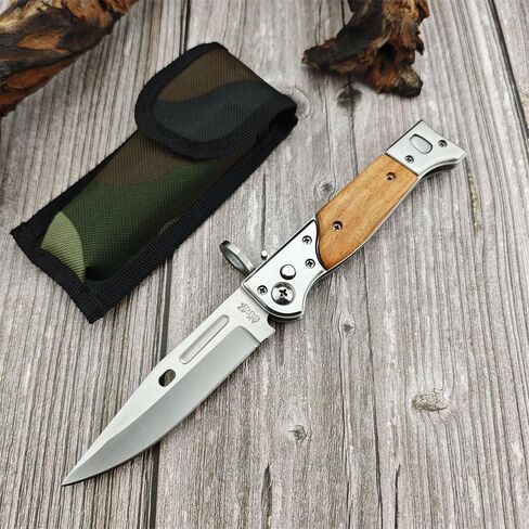 13'' AK 47 CCCP Pocket Knife with Slide Safety Lock，Portable Utility Folding Knives，440C Steel Blade and Wooden Handle，Gifts for Men，EDC Tool for Camping，Fishing，Hiking (Large) in Kuwait