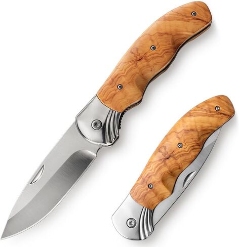 Grand Way Pocket Knife for Men with Wood Handle, Liner lock - Folding Sharp Blade 3.54" - Cool Knives for Camping EDC - Gifts for Man Him - 6651 in Saudi Arabia