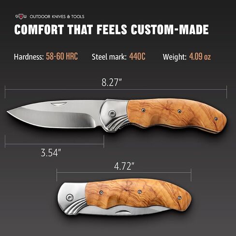 Grand Way Pocket Knife for Men with Wood Handle, Liner lock - Folding Sharp Blade 3.54" - Cool Knives for Camping EDC - Gifts for Man Him - 6651 in Saudi Arabia