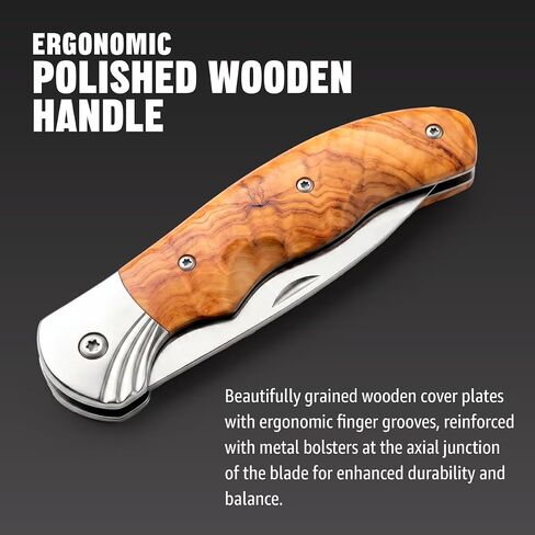 Grand Way Pocket Knife for Men with Wood Handle, Liner lock - Folding Sharp Blade 3.54" - Cool Knives for Camping EDC - Gifts for Man Him - 6651 in Saudi Arabia