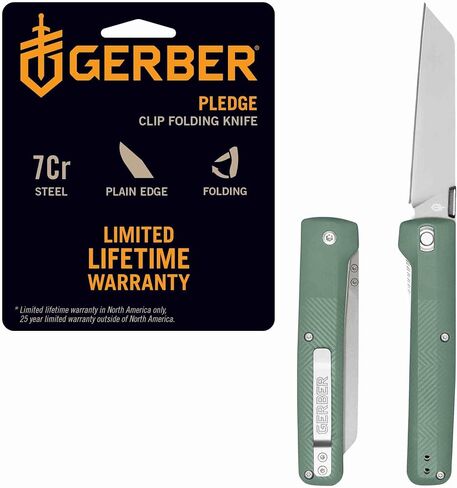 Gerber Pledge EDC Folding Pocket Knife w/Clip,Plain Edge Blade,Baltic Haze | Everyday carry folding knife, pocket clip, 3.7" plain edge blade, EDC gear, lightweight in Kuwait