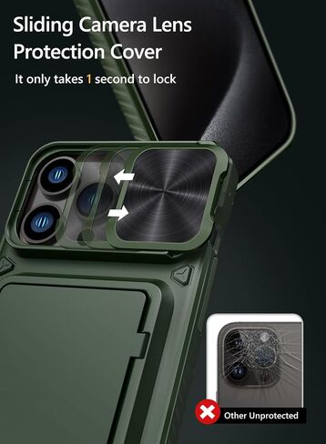 Vihibii for iPhone 15 Pro Max Case Wallet with Card Holder (4 Cards), Black | Slide Camera Cover, Kickstand, Military Grade Drop Protection, Rugged Hard Back, Silicone Edge Wallet Phone Case, 2023, Black in Saudi Arabia