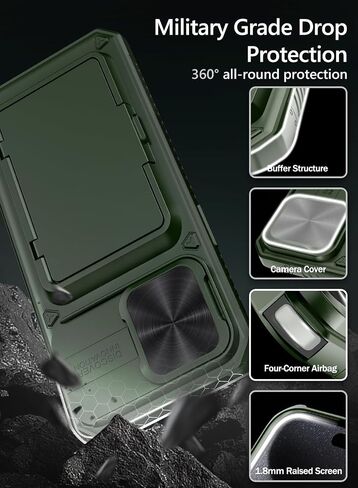 Vihibii for iPhone 15 Pro Max Case Wallet with Card Holder (4 Cards), Black | Slide Camera Cover, Kickstand, Military Grade Drop Protection, Rugged Hard Back, Silicone Edge Wallet Phone Case, 2023, Black in Saudi Arabia